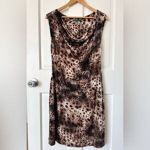 Velvet by Graham & Spencer Soft Leopard Print Stretch Dress Draped Neck Size L